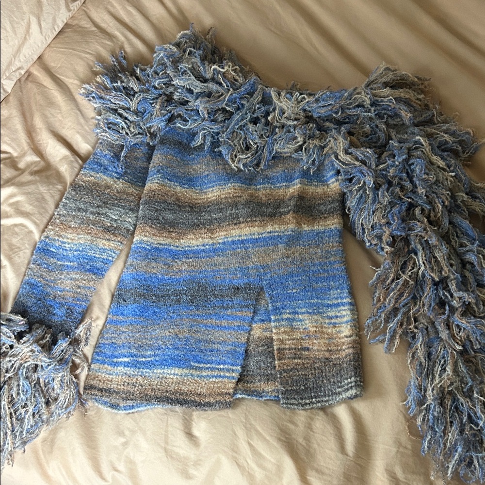 Rehab Off-the-Shoulder Blue and Brown Sweater